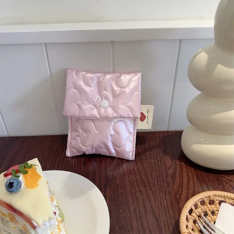 Pink Love Sanitary Napkin Storage Bag Multifunctional Coin Purse Student Coin Purse Organizer Wallet Credit Card Pouch Case