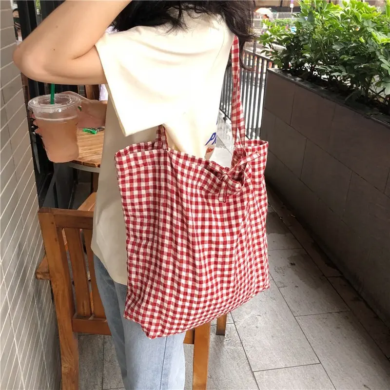 Fashion Plaid Shoulder Bags for Women Large Capacity Canvas Bag Ladies Handbags Travel Female Shopping Tote Bag