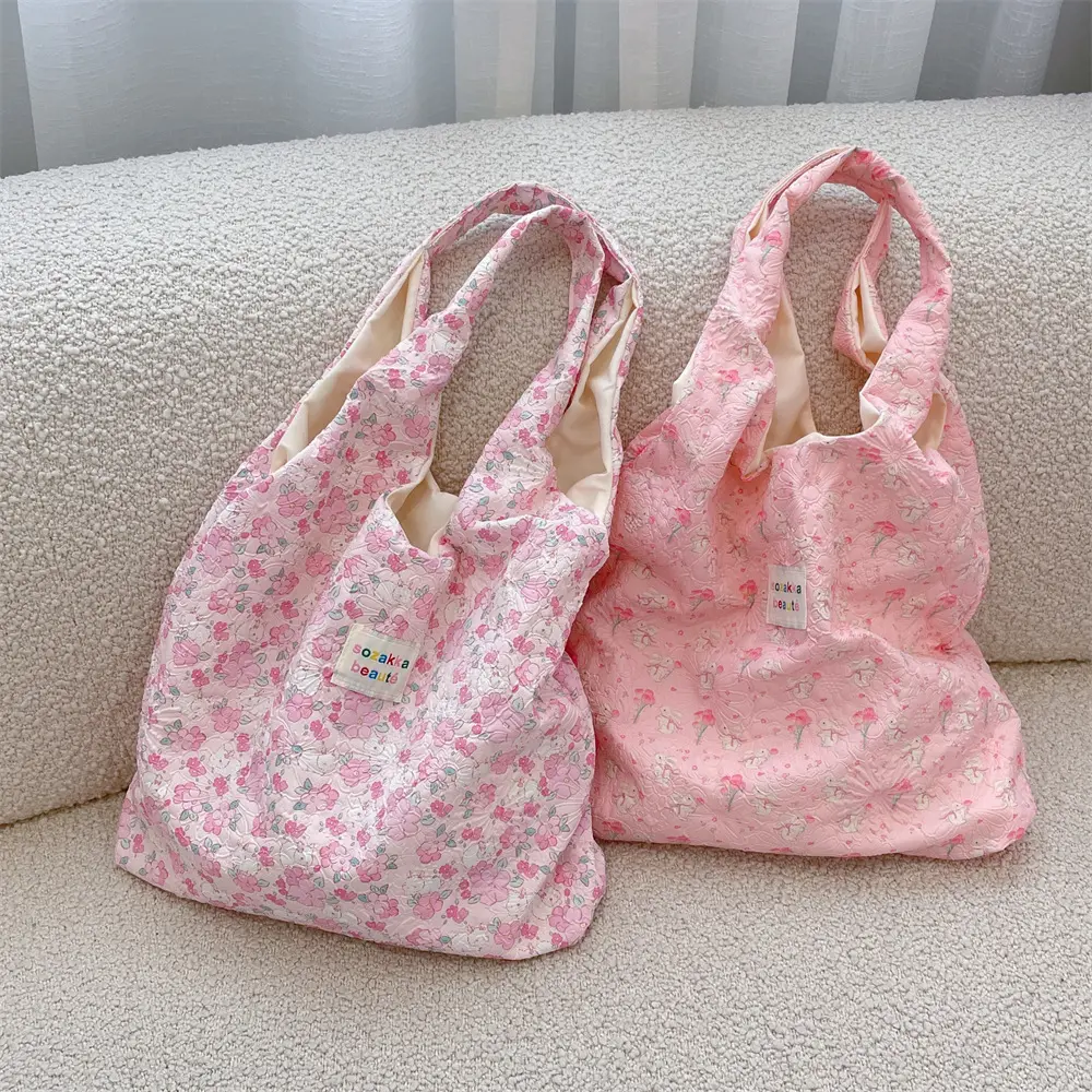 Korean Women Sweet Cartoon Shoulder Bag Shopping Bag Books Tote Female Eco Handbag Reusable Grocery Shopper Purse