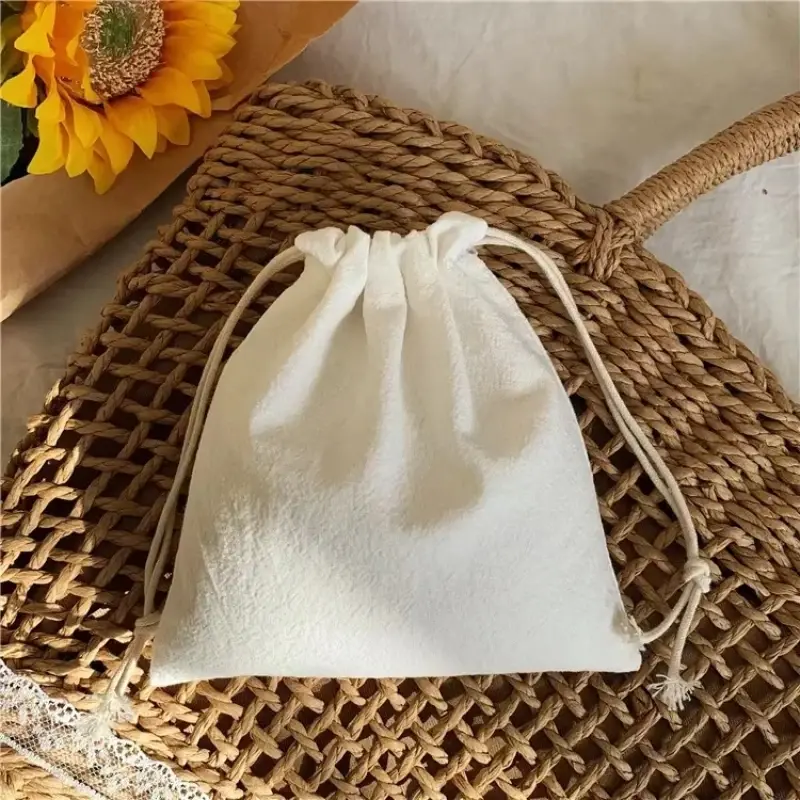 Japanese Simple Solid Color Drawstring Bag Women Drawstring Storage Pouch Cute Makeup Bag Christmas Gift Candy Jewelry Organizer