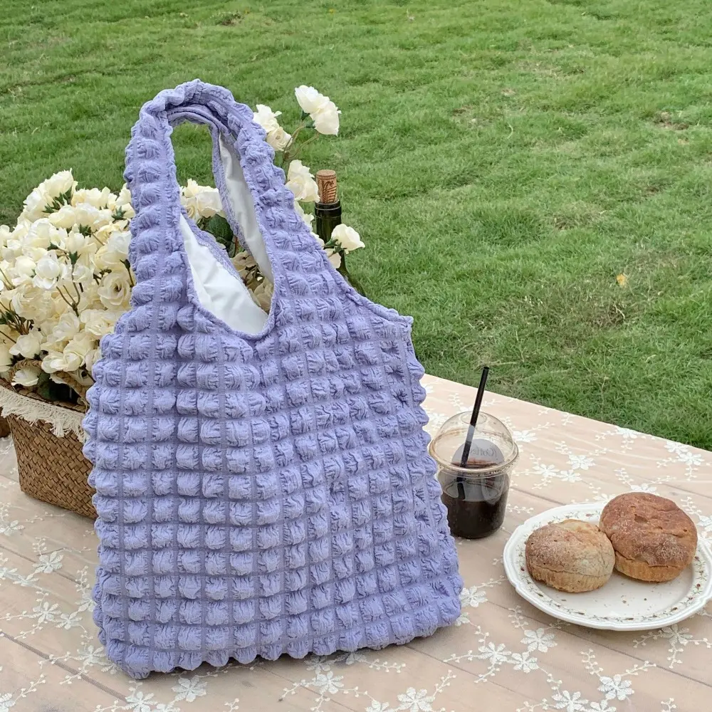 Summer Fresh Simple Women Shoulder Bag Vintage Candy Color Large Capacity Shopping Tote Bag Grocery Storage Handbag