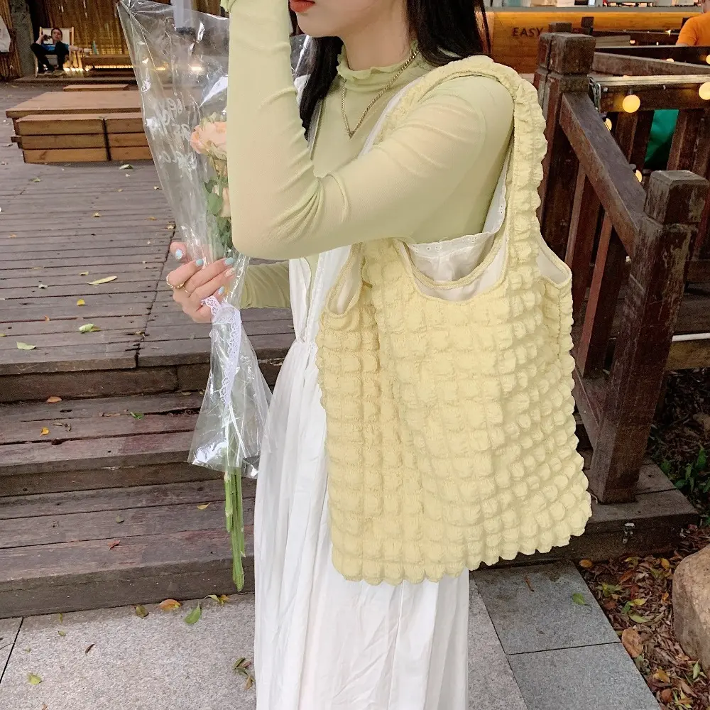Summer Fresh Simple Women Shoulder Bag Vintage Candy Color Large Capacity Shopping Tote Bag Grocery Storage Handbag