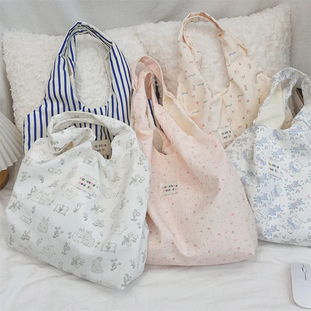 Korean Sweet Cartoon Women Shoulder Bag Female Eco Handbag Reusable Grocery Storage Large Capacity Shopping Tote Bag