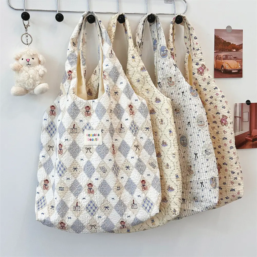 Korean Sweet Cartoon Women Shoulder Bag Female Eco Handbag Reusable Grocery Storage Large Capacity Shopping Tote Bag