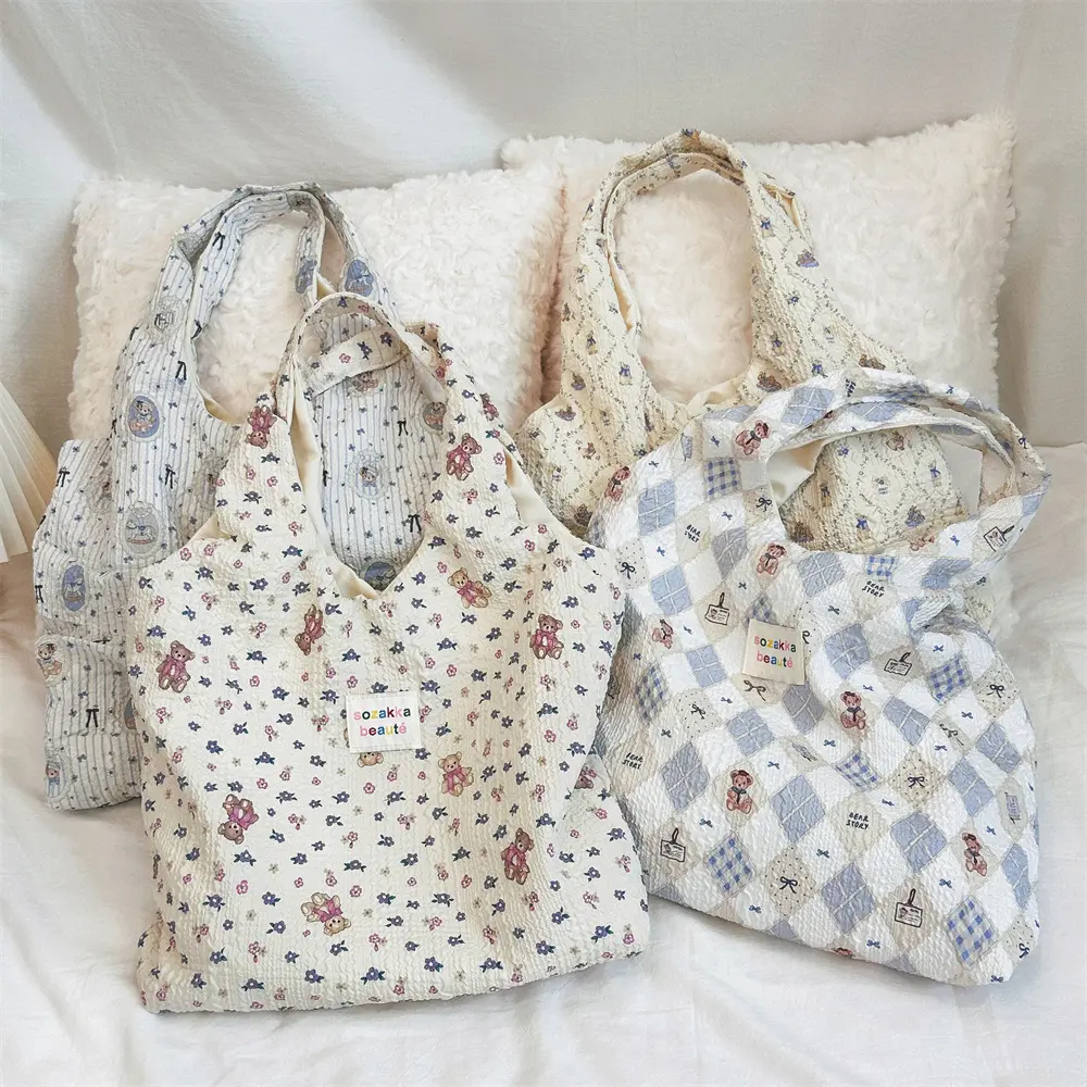 Korean Sweet Cartoon Women Shoulder Bag Female Eco Handbag Reusable Grocery Storage Large Capacity Shopping Tote Bag