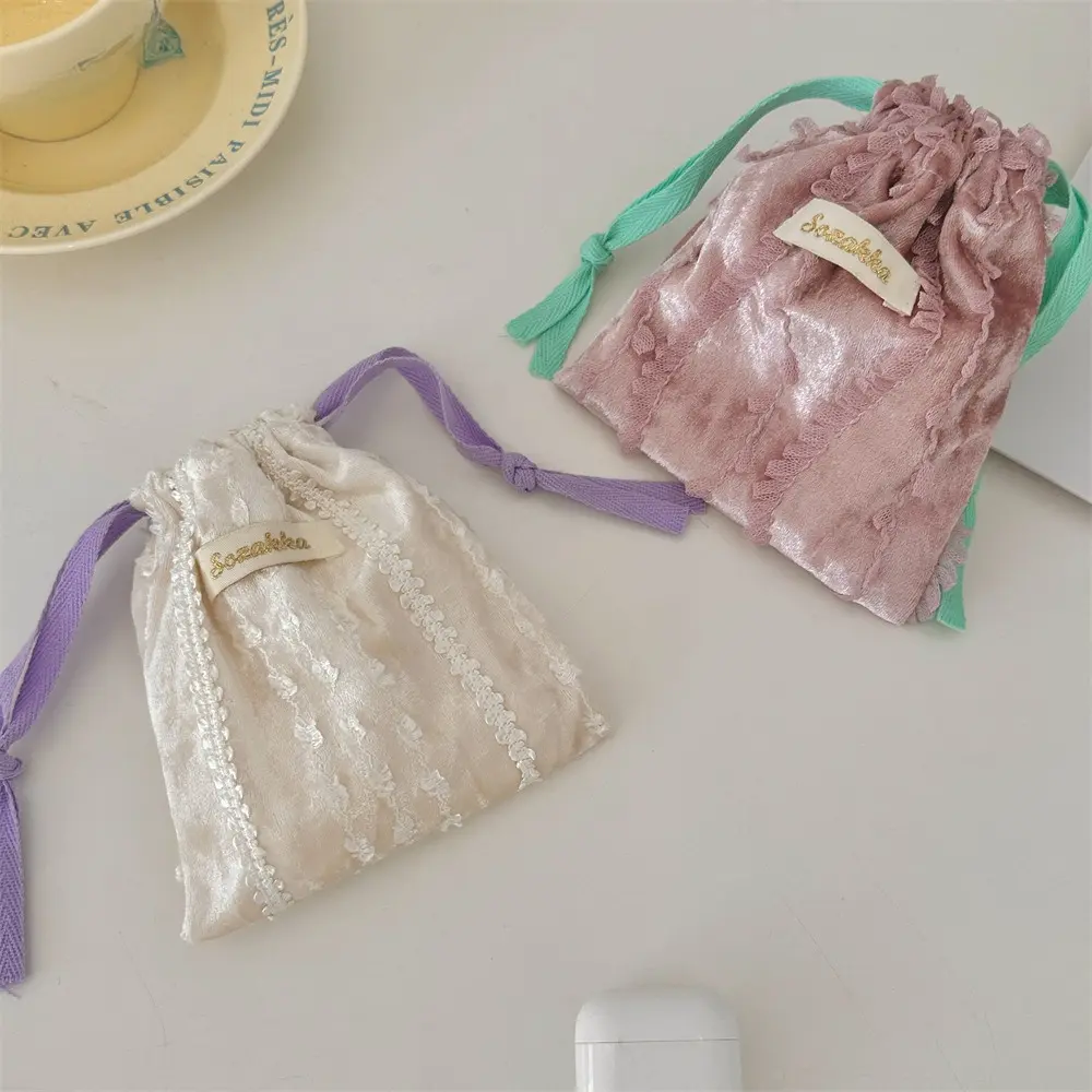 Lace Small Cloth Bag Drawstring Bag Christmas Gift Candy Jewelry Cosmetics Coins Keys Organizer Packing Bags Storage Bag Pouch