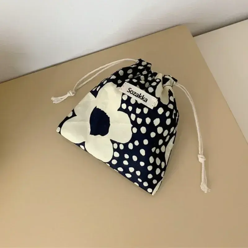 Kawaii Cloth Floral Drawstring Storage Bag Cosmetic Organizer for Women Makeup Handbags Wallet Small Pouch