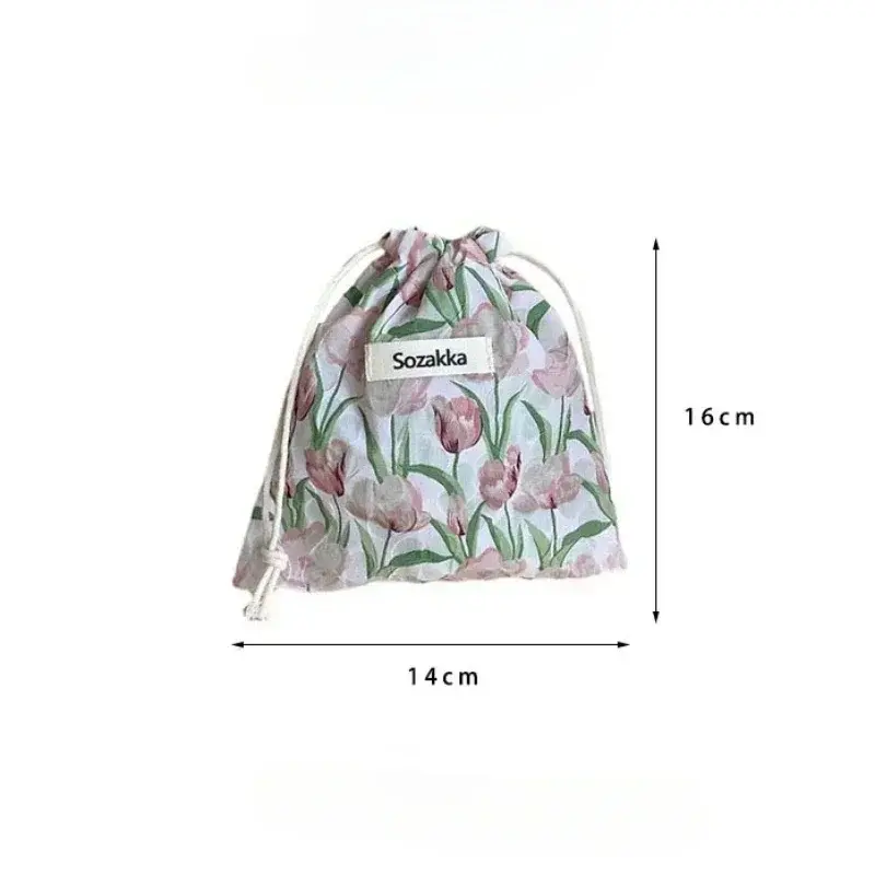 Kawaii Cloth Floral Drawstring Storage Bag Cosmetic Organizer for Women Makeup Handbags Wallet Small Pouch