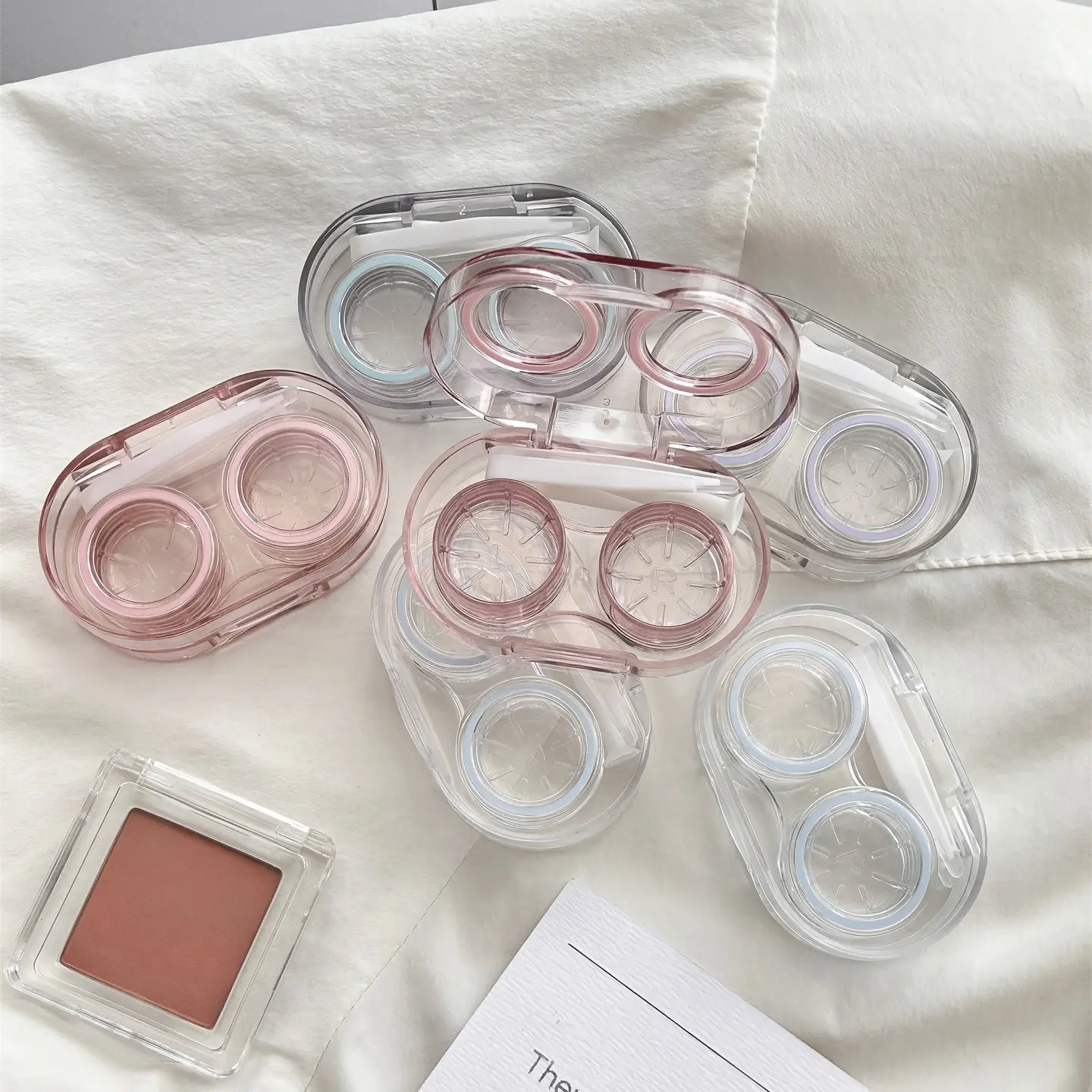 Pink Transparent Colored Contact Lens Case Cute Girl Portable Beauty Pupil Storage Box