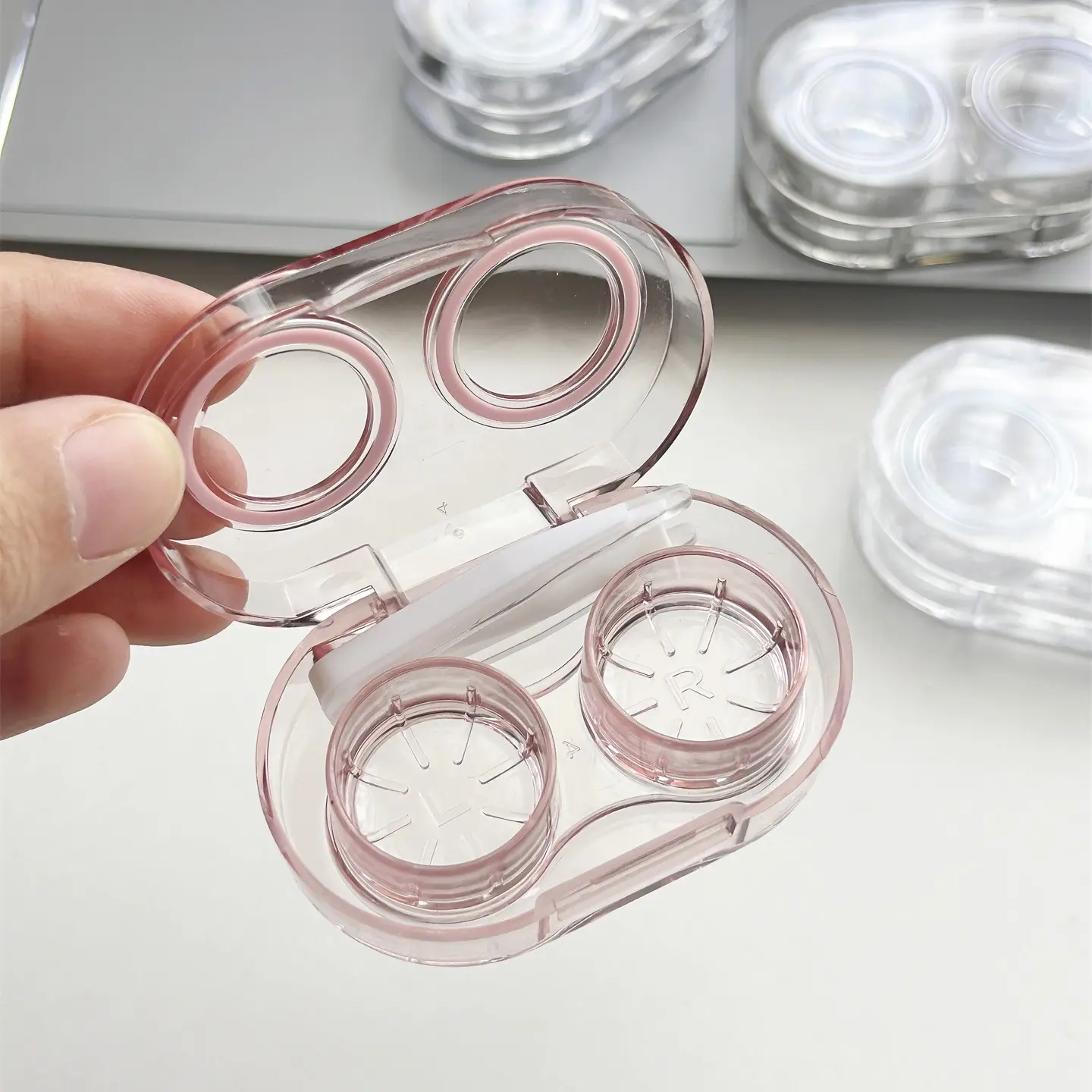 Pink Transparent Colored Contact Lens Case Cute Girl Portable Beauty Pupil Storage Box