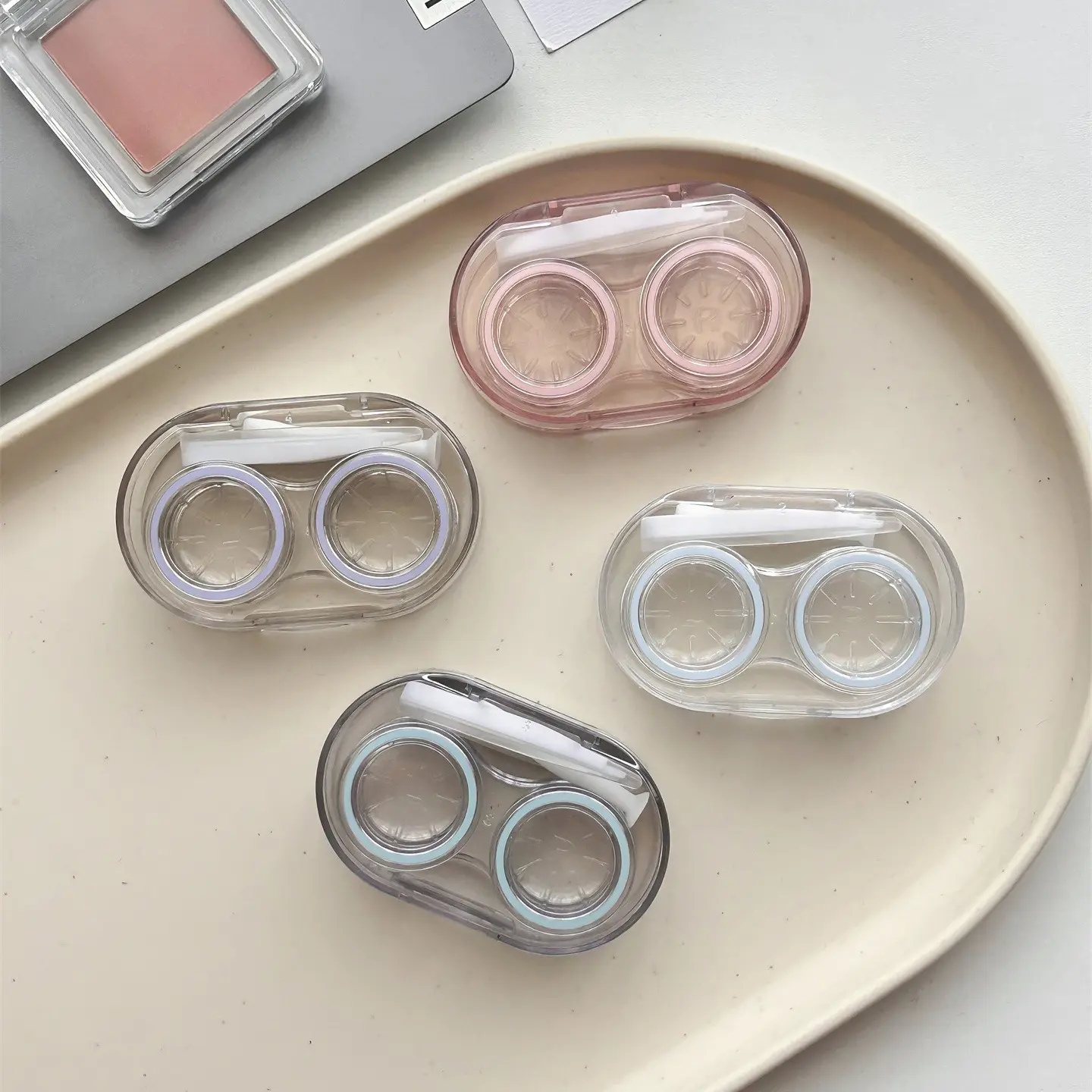 Pink Transparent Colored Contact Lens Case Cute Girl Portable Beauty Pupil Storage Box