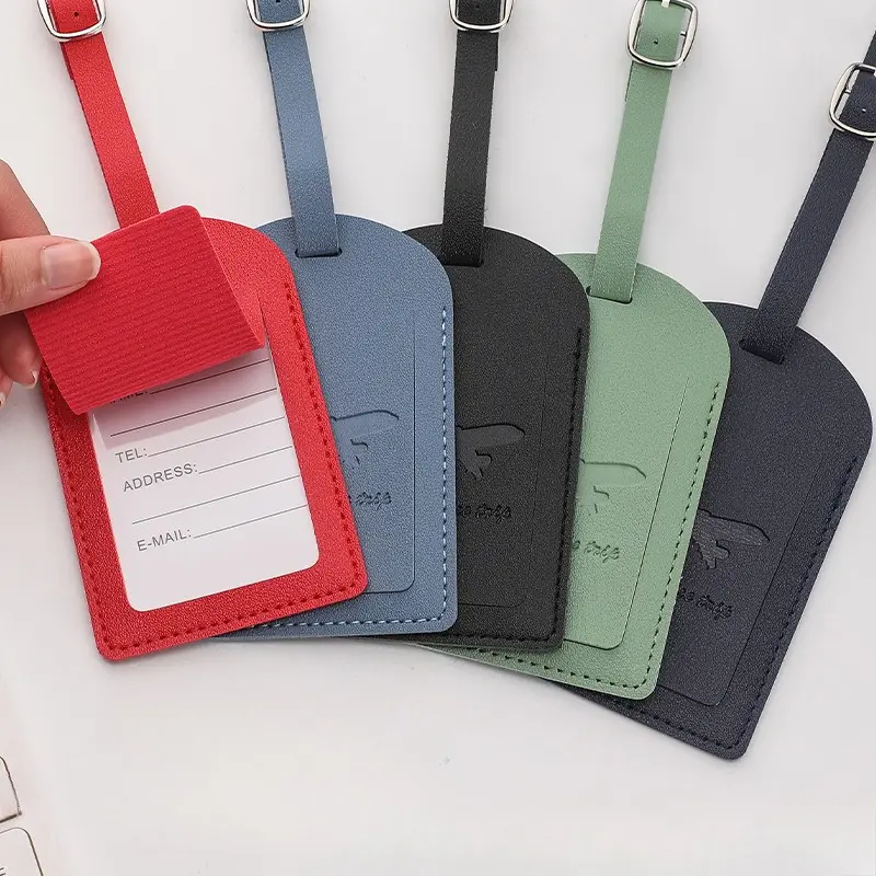 1pc PU Leather Letter Print Luggage Tag Anti Loss Travel Luggage Tag Solid Color Luggage Tags Suitcase Label Travel Accessories