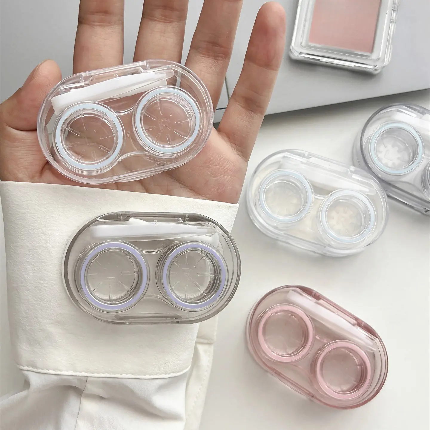 Pink Transparent Colored Contact Lens Case Cute Girl Portable Beauty Pupil Storage Box