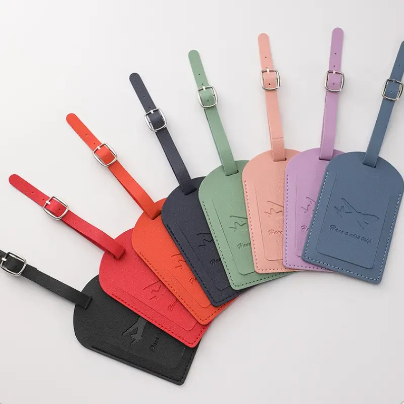 1pc PU Leather Letter Print Luggage Tag Anti Loss Travel Luggage Tag Solid Color Luggage Tags Suitcase Label Travel Accessories