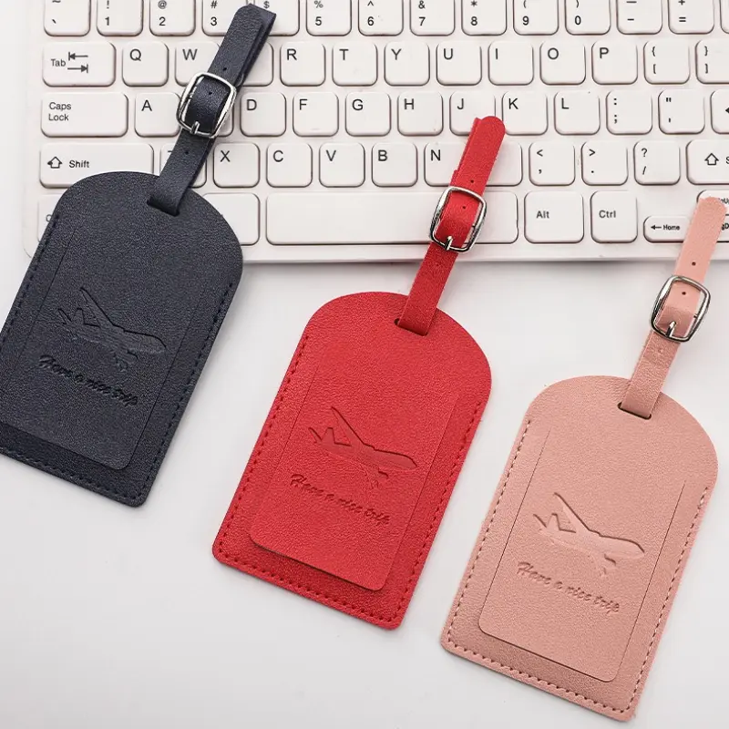 1pc PU Leather Letter Print Luggage Tag Anti Loss Travel Luggage Tag Solid Color Luggage Tags Suitcase Label Travel Accessories