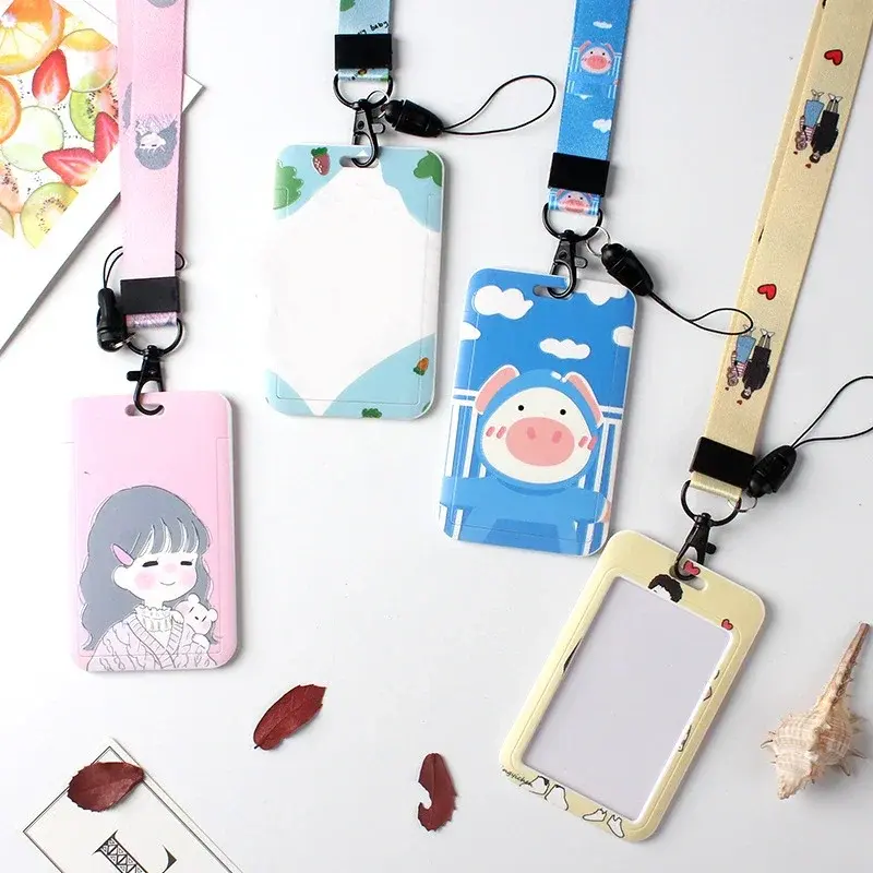 Card Holder Neck Strap with Lanyard Badge Holder Work ID Card Bus ID Holders Portable Key Chain Key Ring Card Holder