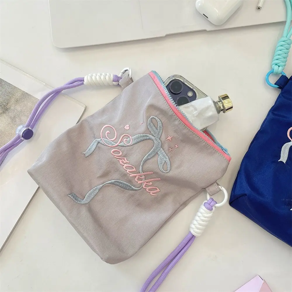 New Fashion Mobile Phone Bag Women's Messenger Bag Embroidered Bow Mini Small Crossbody Bag Canvas Coin Purse Cute Handbag