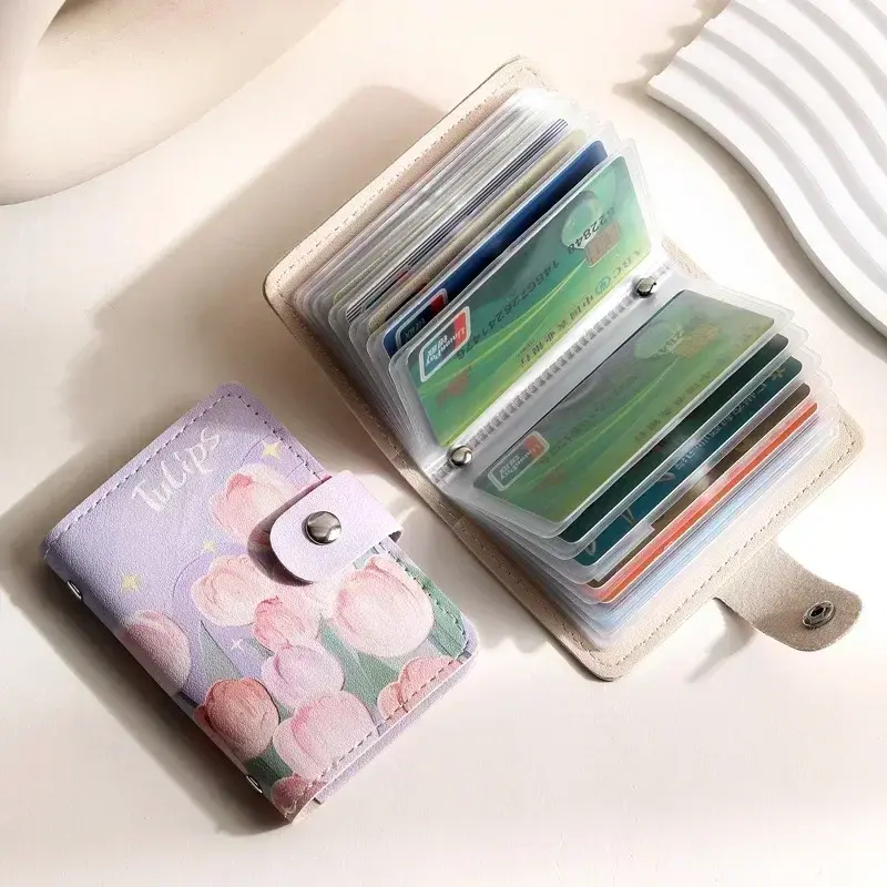 Women's Multi Slot Card Case Credit Card Holder ID Badge Holder Protective Covers Large Capacity Retro Card Bag Purse
