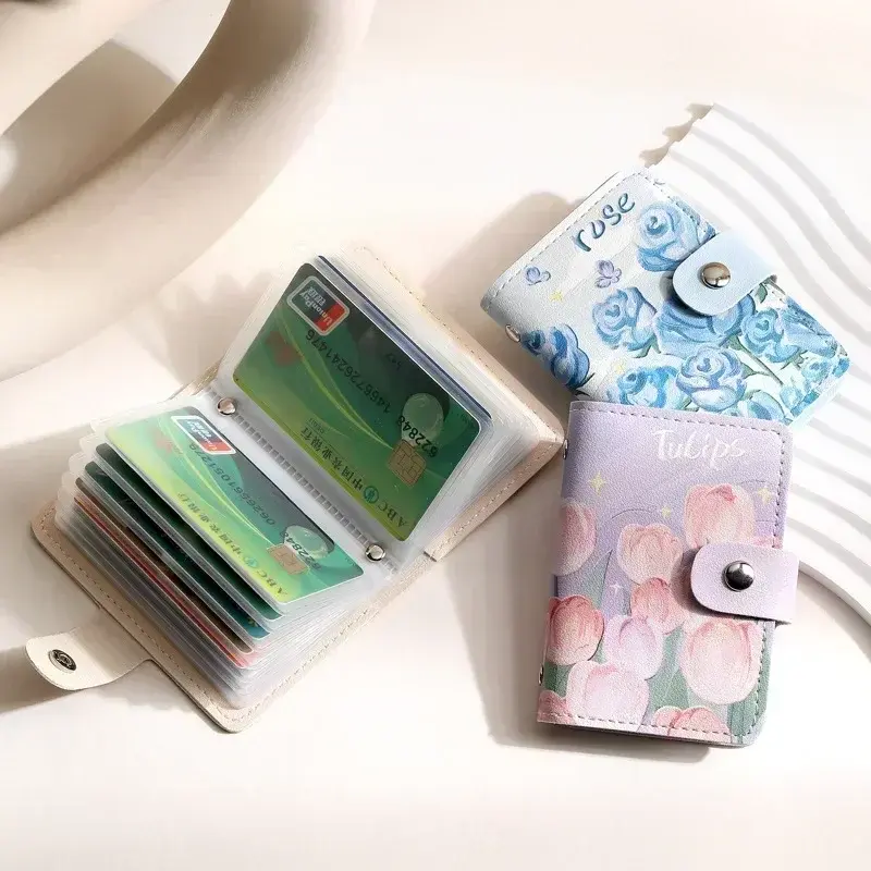 Women's Multi Slot Card Case Credit Card Holder ID Badge Holder Protective Covers Large Capacity Retro Card Bag Purse