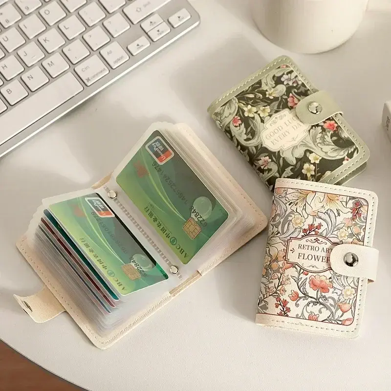 Women's Multi Slot Card Case Credit Card Holder ID Badge Holder Protective Covers Large Capacity Retro Card Bag Purse