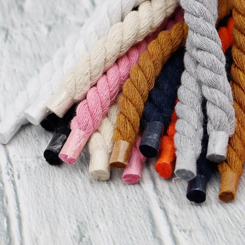 Unisex Round Thick Rope Shoelaces 1pair Polyester Cotton High Quality Solid Color 0.8cm Width 100-160cm Shoelaces