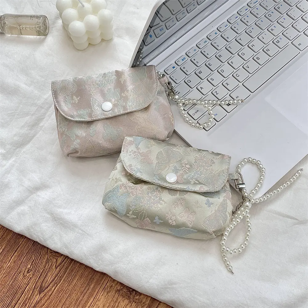 Elegant Women Floral Butterfly Makeup Bag Cosmetics Lipstick Earphones Storage Bag Coin Purse Pouch Small Makeup Zipper Bags