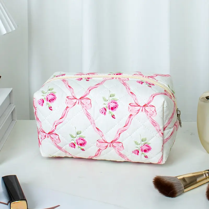 Zipper Small Large Cosmetic Bag Floral Makeup Bag for Women Travel Make Up Toiletry Bag Washing Pouch Cute Pen Pouch