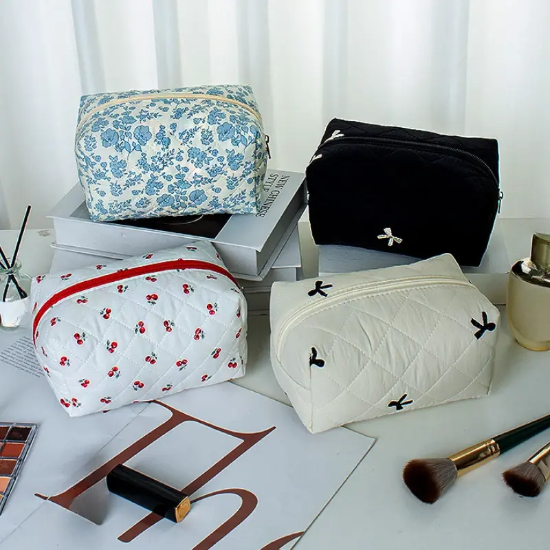 Zipper Small Large Cosmetic Bag Floral Makeup Bag for Women Travel Make Up Toiletry Bag Washing Pouch Cute Pen Pouch