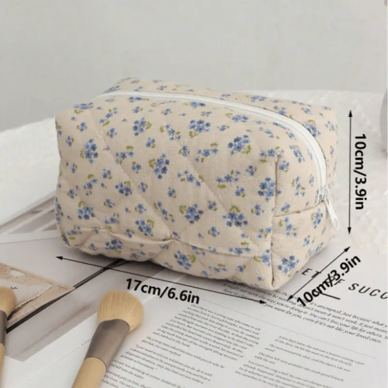 New Bow Print Women Cosmetic Bag Cute Zipper Travel Makeup Pouch Cotton Beauty Storage Bag Toiletries Make Up Organizer