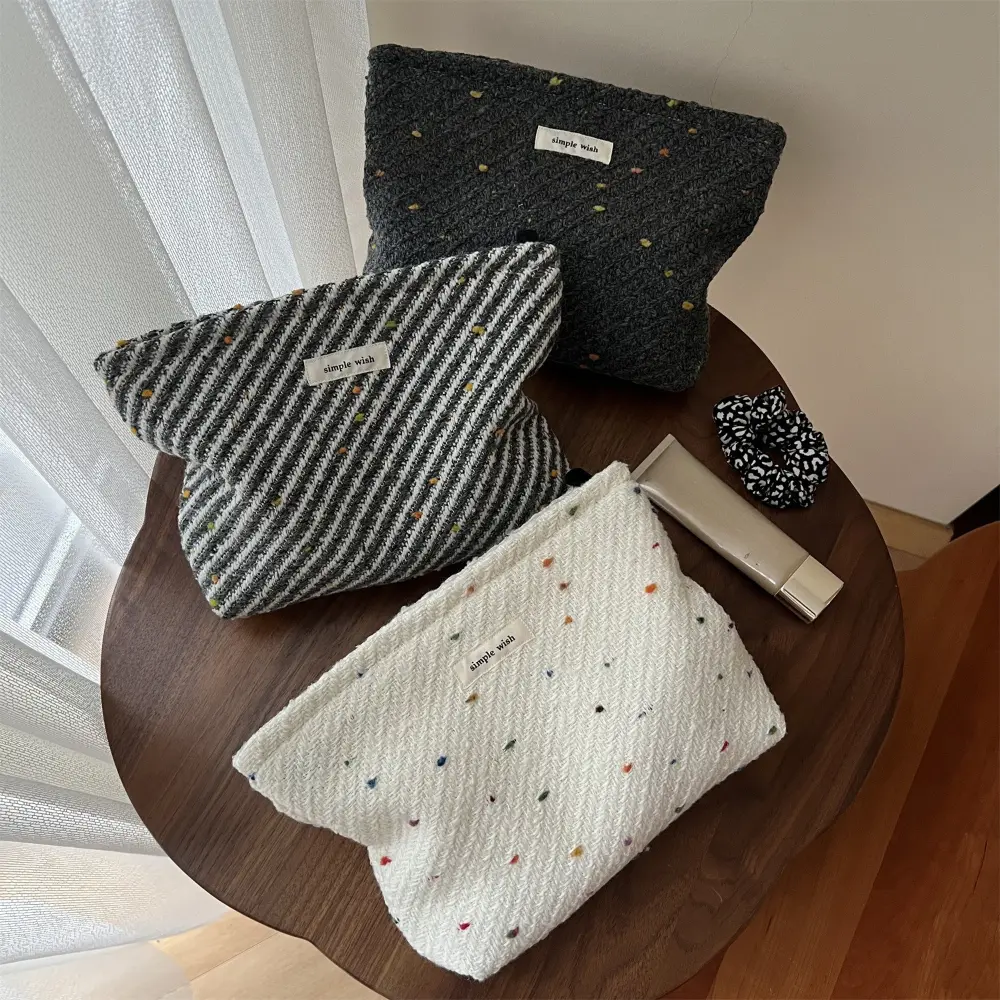 Large Women Stripe Retro Cosmetic Bag Canvas Clutch Makeup Bag Zipper Make Up Bag Travel Washing Makeup Organizer Beauty Case