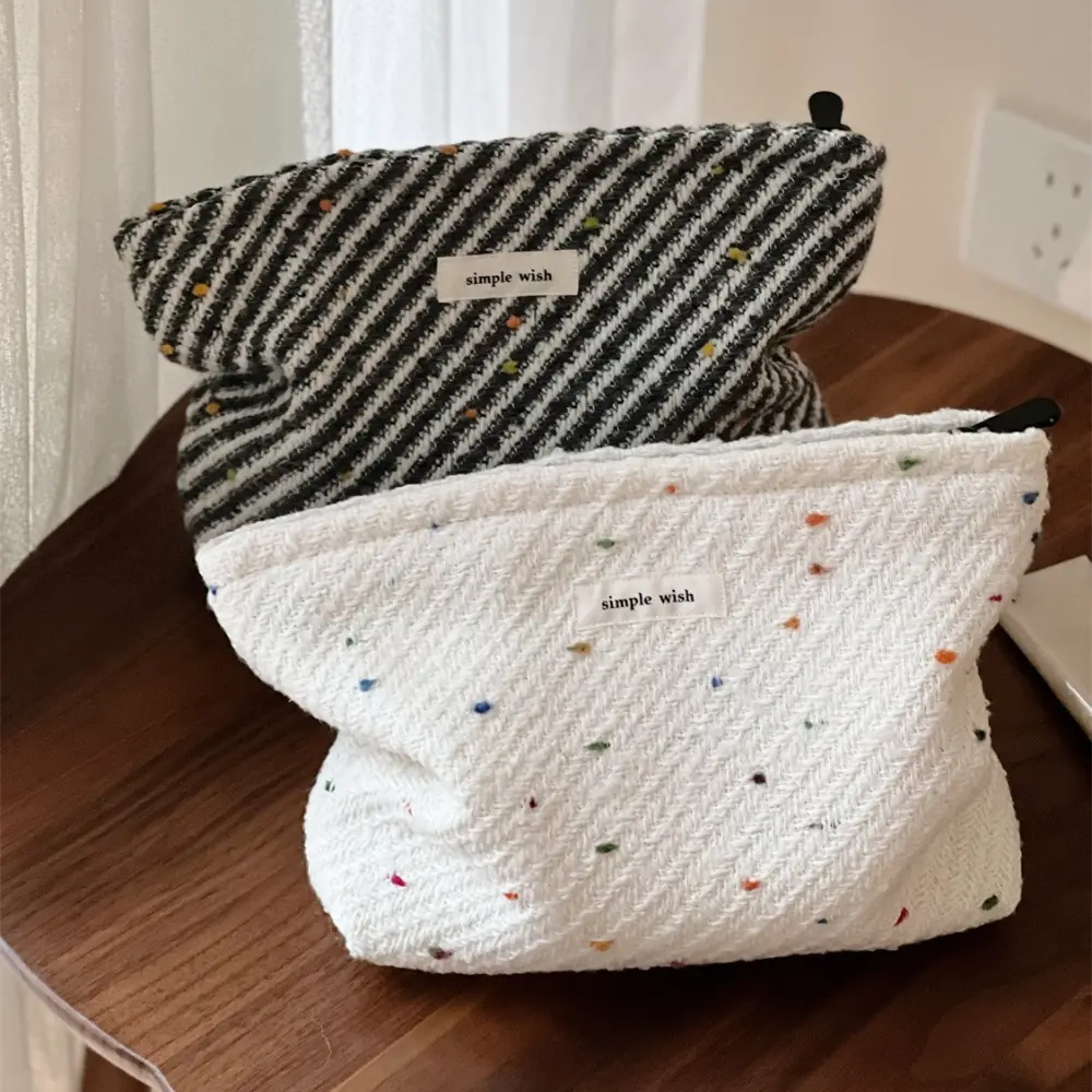Large Women Stripe Retro Cosmetic Bag Canvas Clutch Makeup Bag Zipper Make Up Bag Travel Washing Makeup Organizer Beauty Case