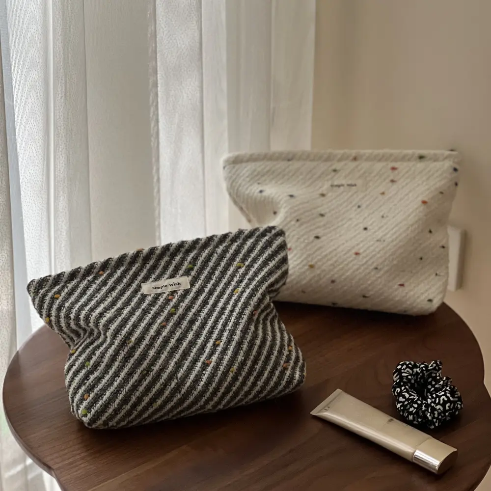 Large Women Stripe Retro Cosmetic Bag Canvas Clutch Makeup Bag Zipper Make Up Bag Travel Washing Makeup Organizer Beauty Case