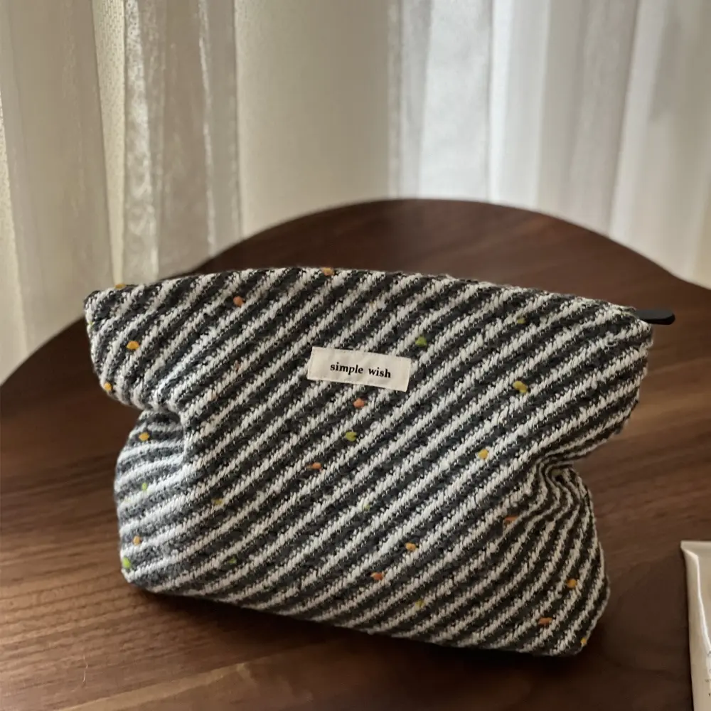 Large Women Stripe Retro Cosmetic Bag Canvas Clutch Makeup Bag Zipper Make Up Bag Travel Washing Makeup Organizer Beauty Case