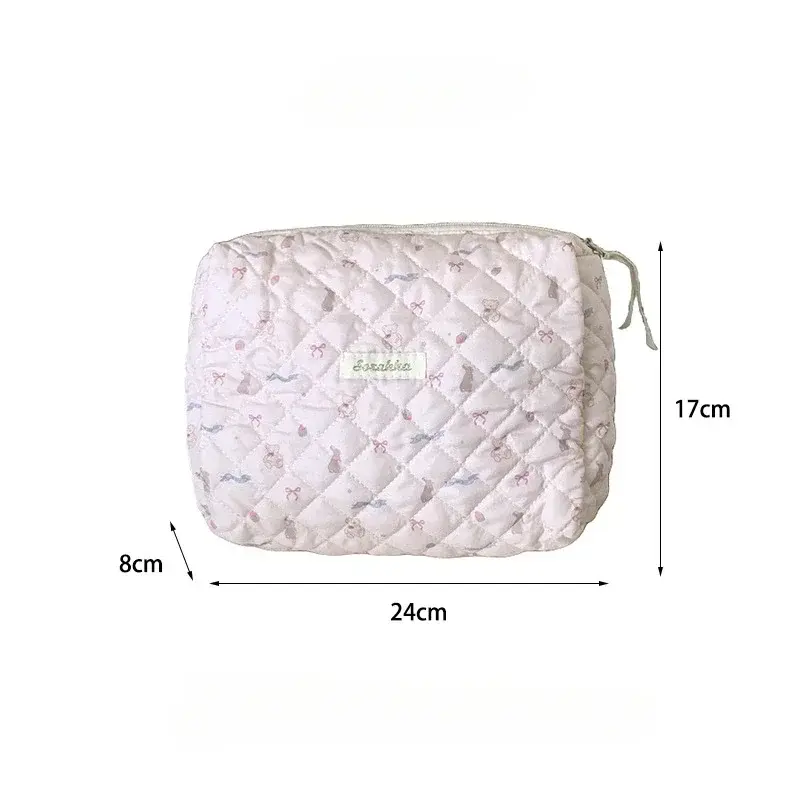 Large Portable Cute Pink Women's Cosmetic Bag Clutch Purse Travel Storage Organizer Makeup Case Wash Bag Cotton Handbags