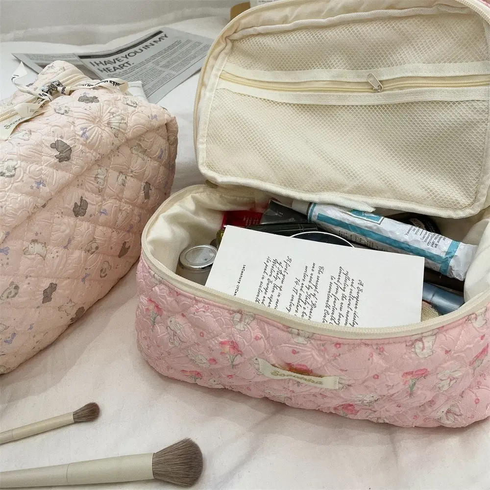 New Cartoon Ladies Travel Storage Bag Retro Floral Women's Cosmetic Bags Cute Girls Make Up Case Makeup Bag Handbags