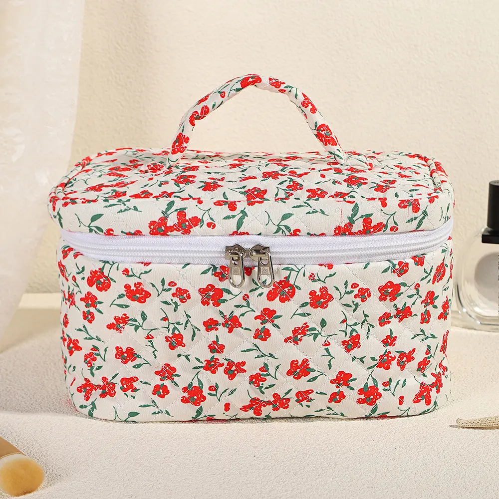Cute Floral Makeup Bag For Women Toiletries Organizer Zipper Travel Make Up Pouch Female Large Capacity Portable Cosmetic Case