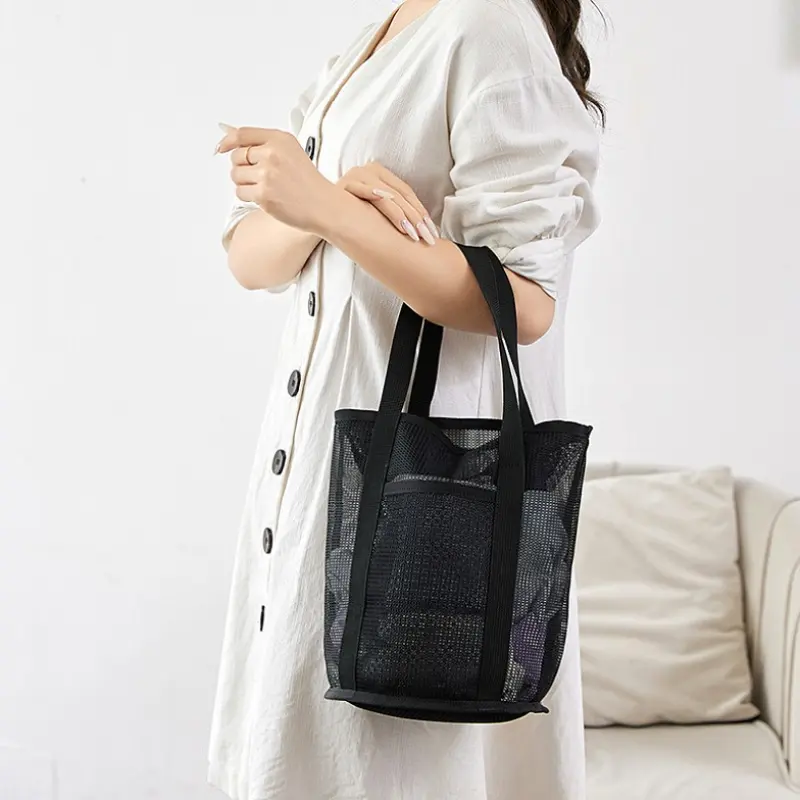 Mesh Travel Storage Shower Bag Beach Toilety Cosmetic Bag Handbag Mesh ToteToiletries Storage Bag for Outdoor Suppleis