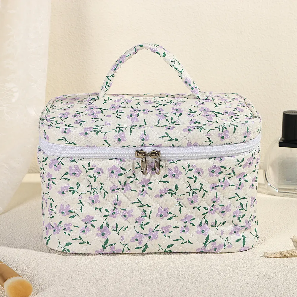 Cute Floral Makeup Bag For Women Toiletries Organizer Zipper Travel Make Up Pouch Female Large Capacity Portable Cosmetic Case