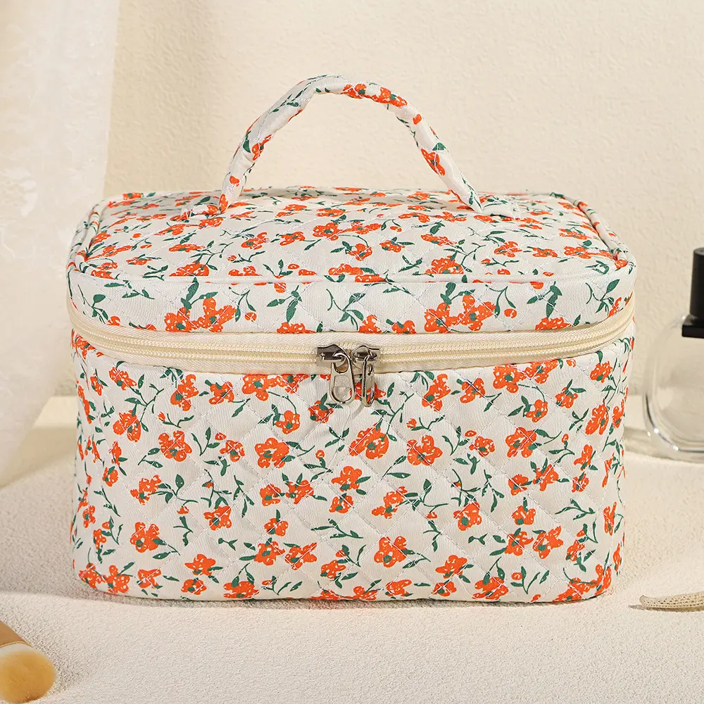 Cute Floral Makeup Bag For Women Toiletries Organizer Zipper Travel Make Up Pouch Female Large Capacity Portable Cosmetic Case