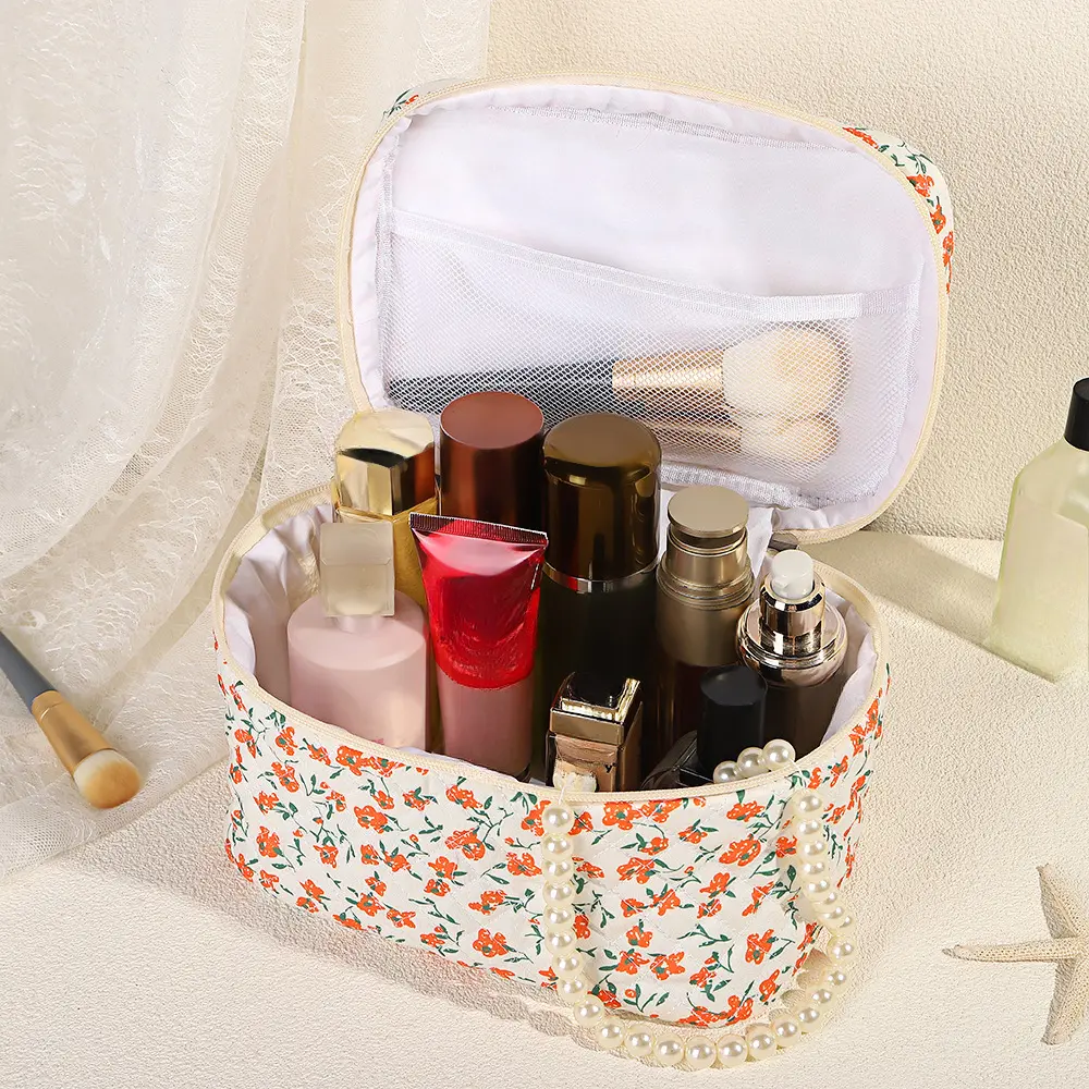 Cute Floral Makeup Bag For Women Toiletries Organizer Zipper Travel Make Up Pouch Female Large Capacity Portable Cosmetic Case