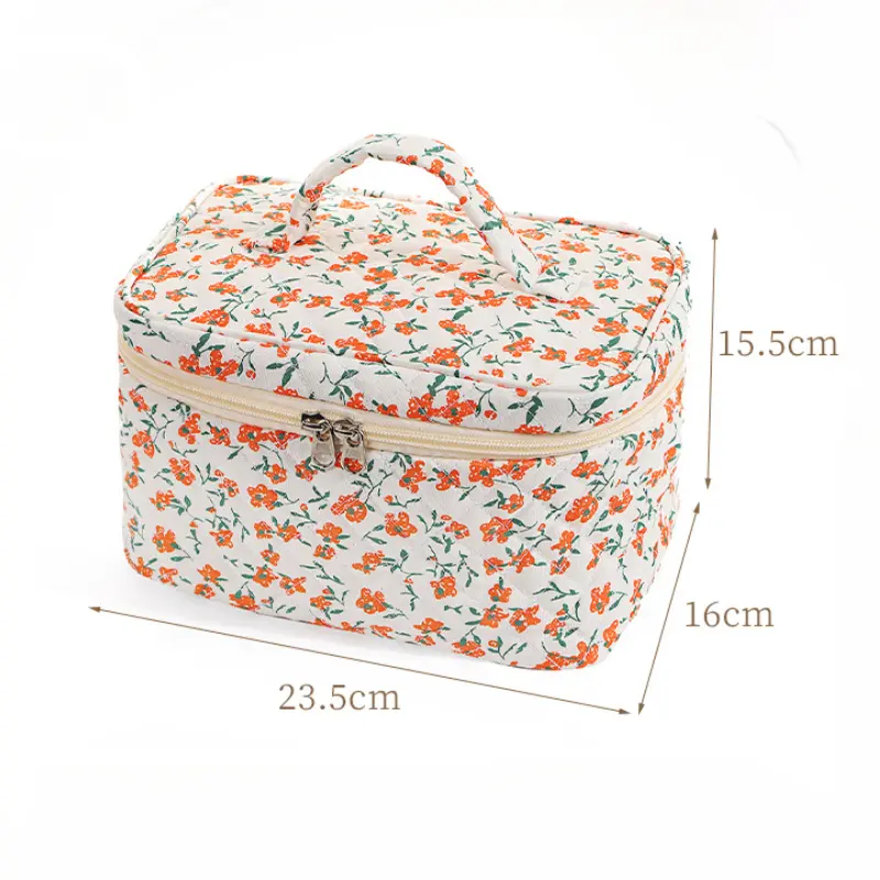 Cute Floral Makeup Bag For Women Toiletries Organizer Zipper Travel Make Up Pouch Female Large Capacity Portable Cosmetic Case