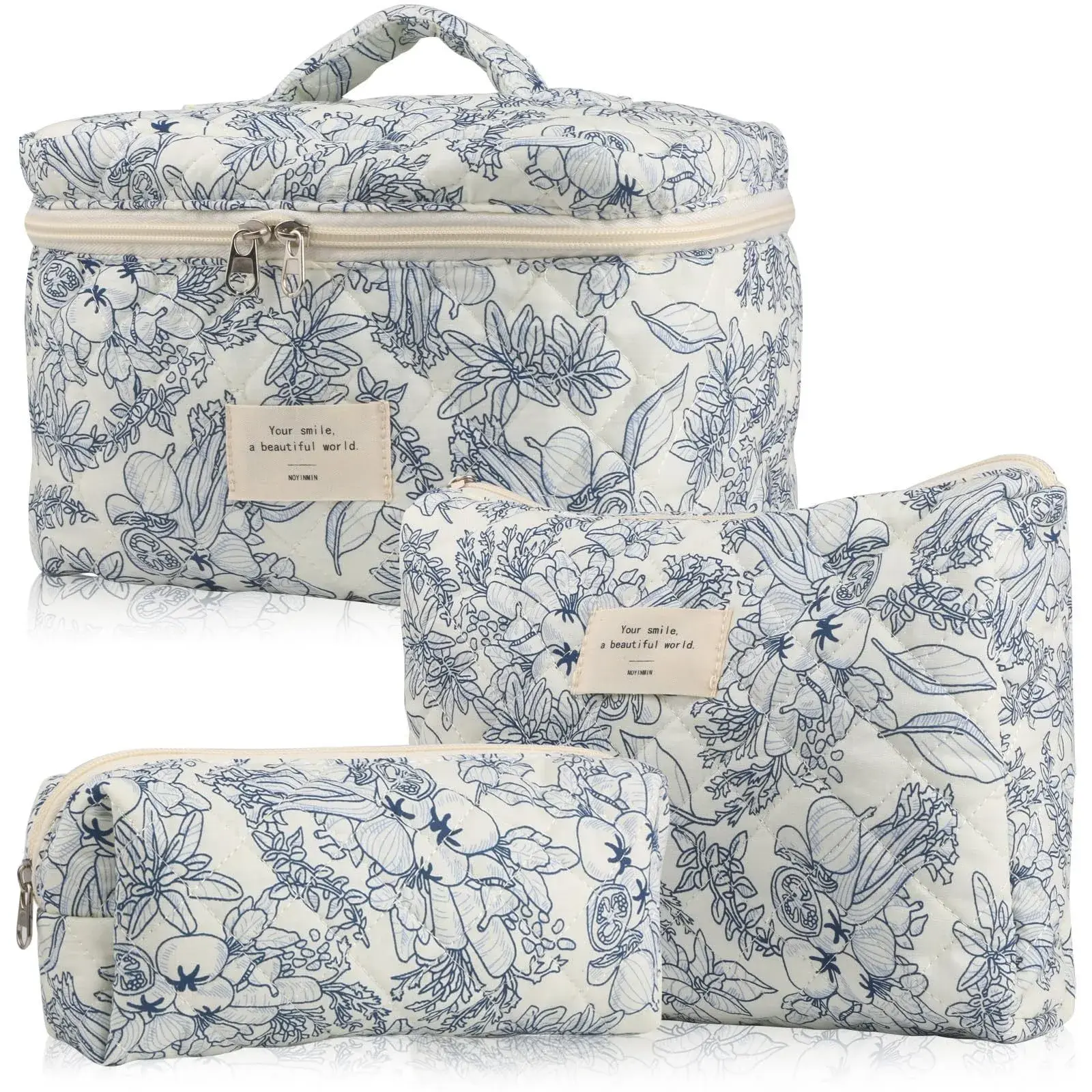 1pcs Cute Flowers Cotton Makeup Bag Women Zipper Cosmetic Organizer Cloth Handbag Box Shape Portable Toiletry Case for Girls
