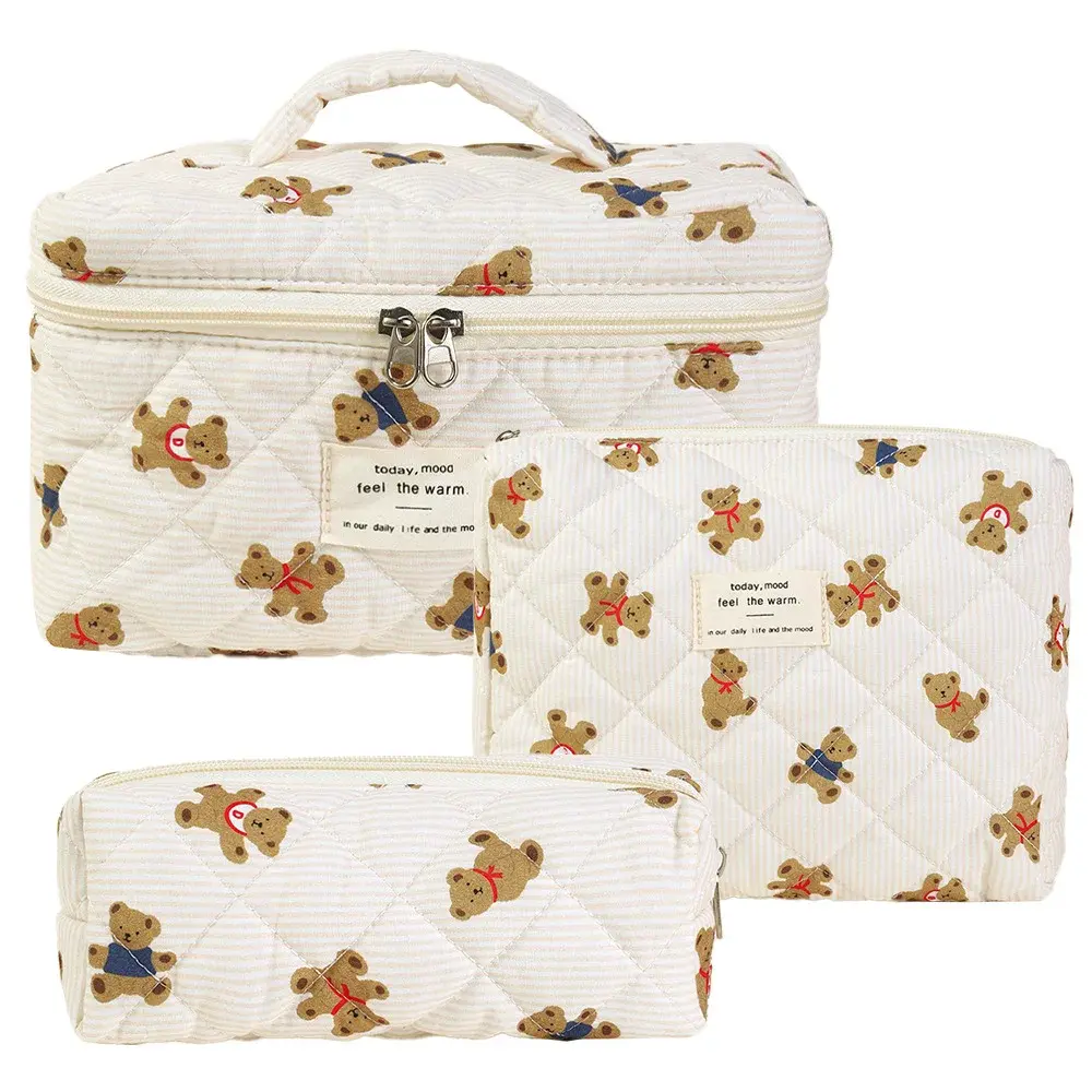1pcs Cute Flowers Cotton Makeup Bag Women Zipper Cosmetic Organizer Cloth Handbag Box Shape Portable Toiletry Case for Girls