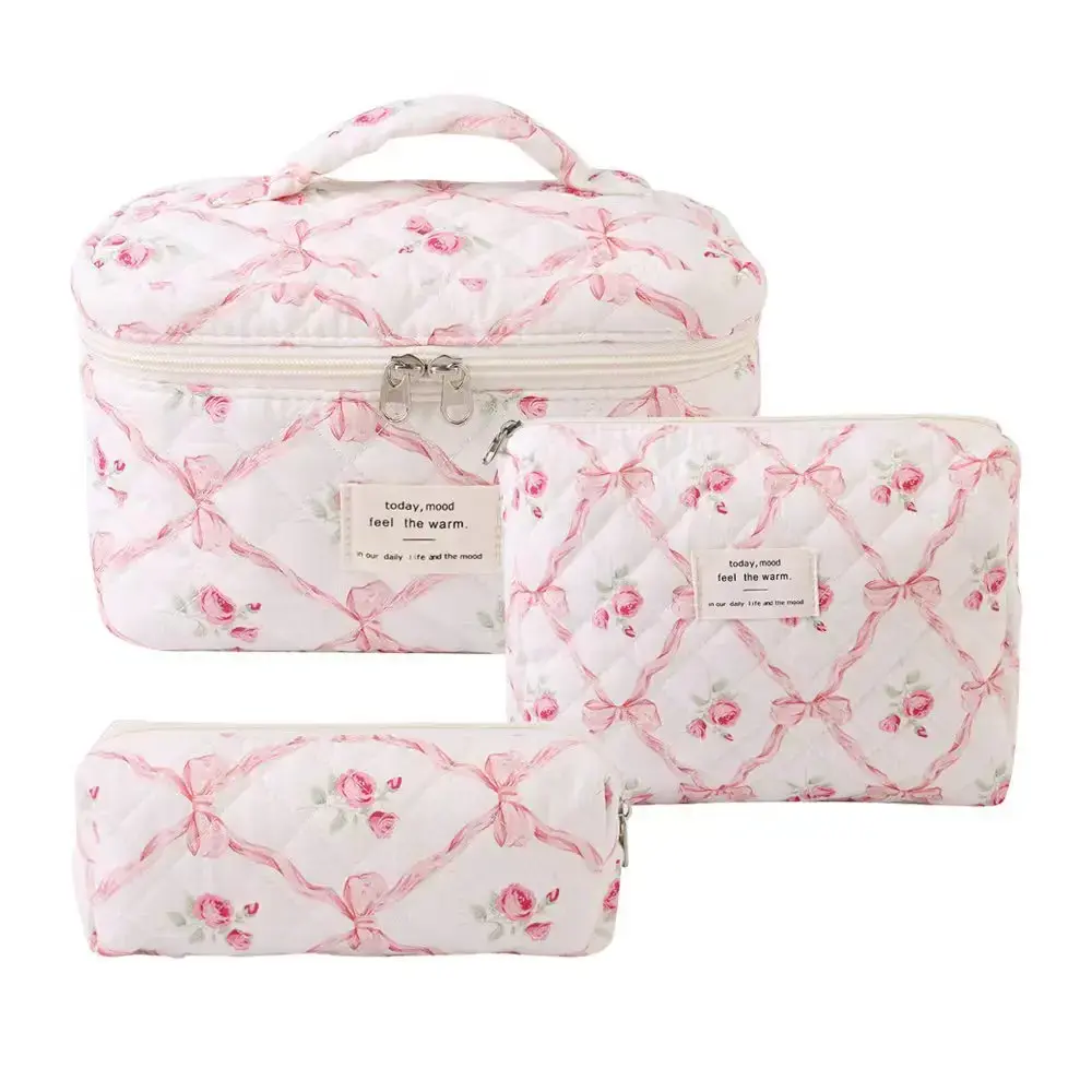 1pcs Cute Flowers Cotton Makeup Bag Women Zipper Cosmetic Organizer Cloth Handbag Box Shape Portable Toiletry Case for Girls