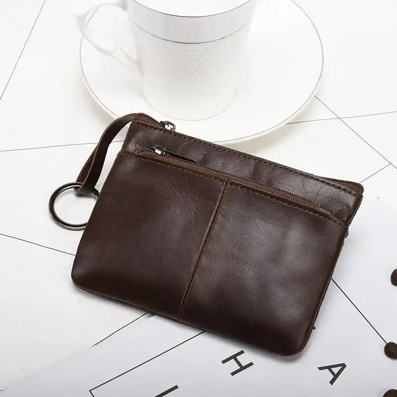 Vintage Genuine Leather Coin Purse Key Holder Zipper Clutch Wallet Men Women
