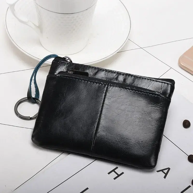 Vintage Genuine Leather Coin Purse Key Holder Zipper Clutch Wallet Men Women