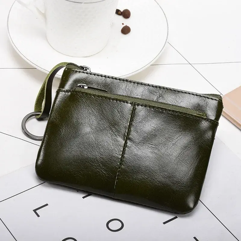 Vintage Genuine Leather Coin Purse Key Holder Zipper Clutch Wallet Men Women