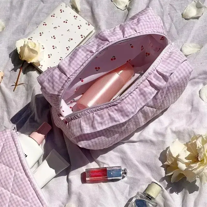 Retro Casual Fashion Korean Cosmetic Bag Pillow Pencil Bag Girls Stationery Pouch Large Capacity Travel Floral Makeup Bag