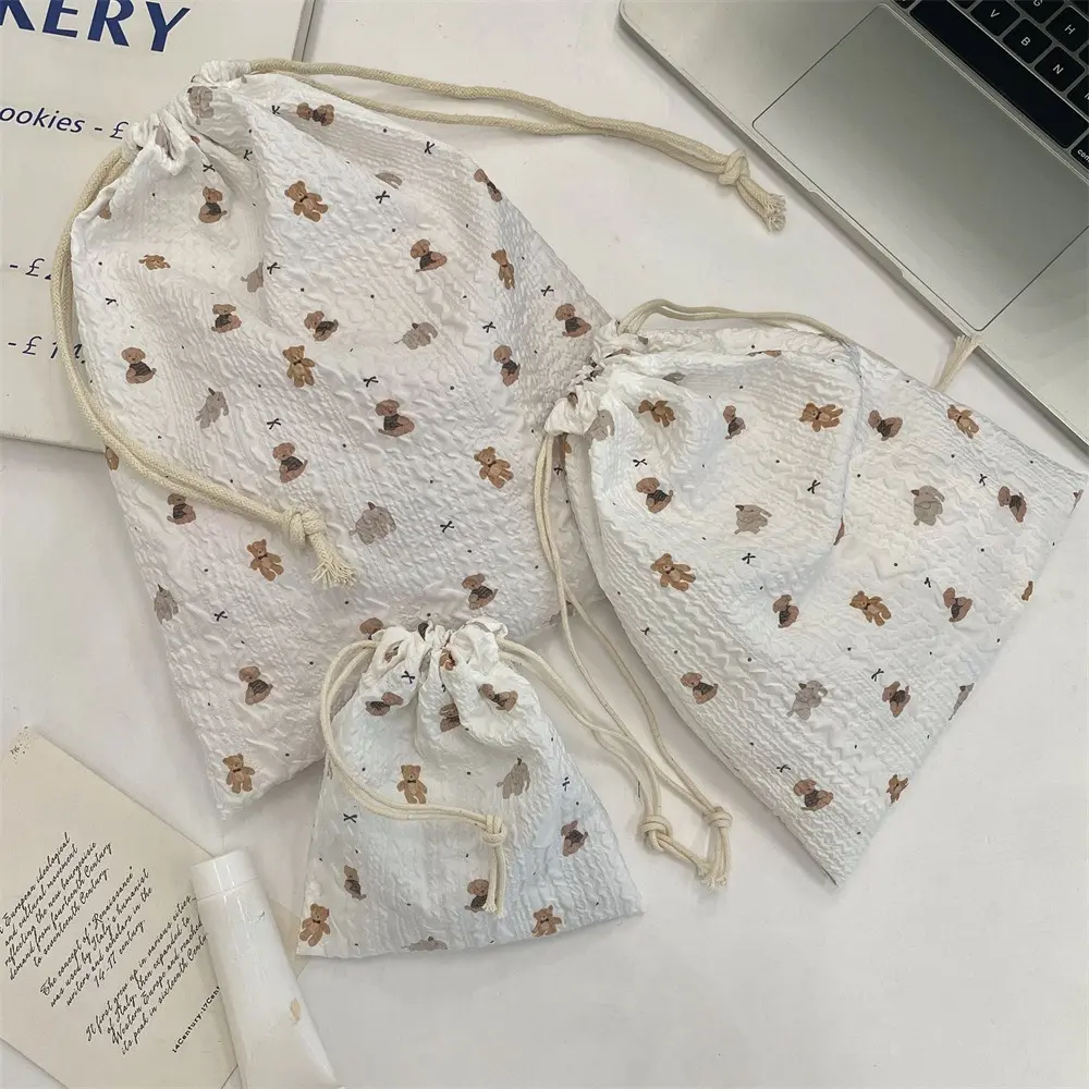 Cute Cartoon Women Makeup Bag Pouch Kawaii Portable Toiletries Cosmetics Storage Organizer Travel Cosmetic Bag Drawstring Case