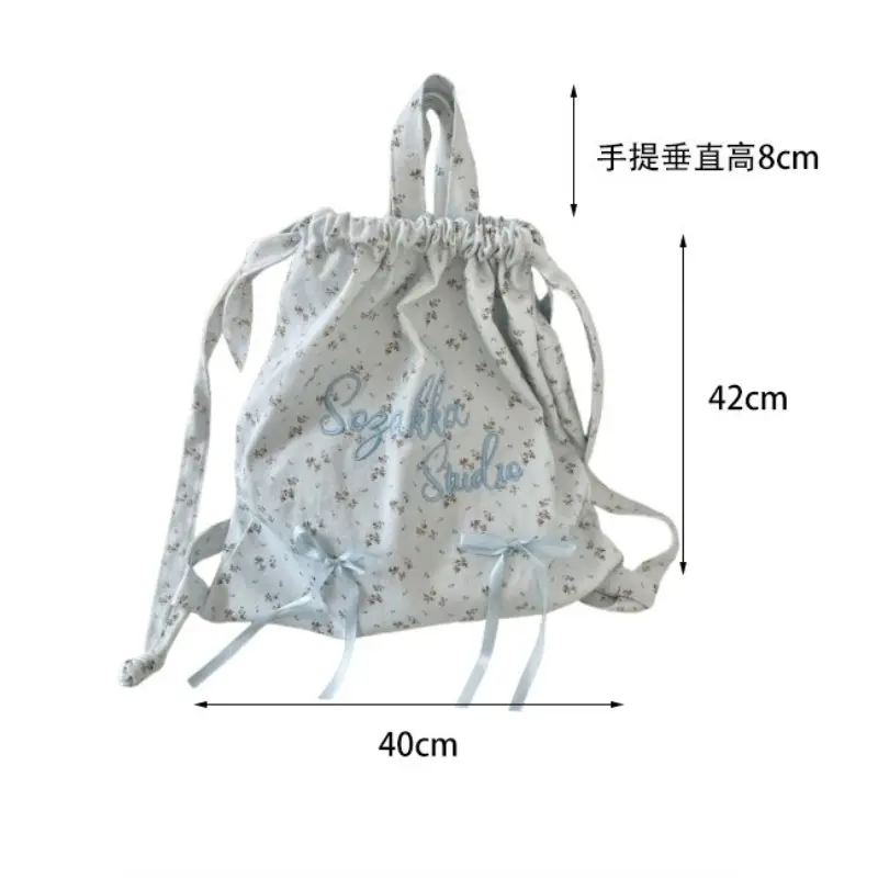 Canvas School Bag Double Shoulder Drawstring Backpack Drawstring Pocket Portable Casual Backpack Women Girl Travel Backpack